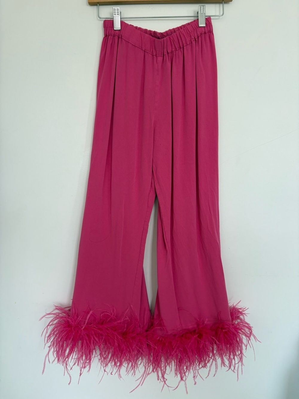 Sleeper Hot Pink Feather Hem Cropped Pants